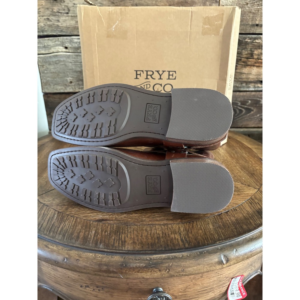Frye and Co Womens Brown Leather Harness Boots Square Toe Cognac Mid Calf - Picture 5 of 9